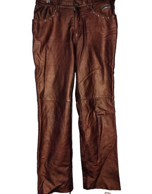 Harley Davidson Copper Leather Pants Studded Biker Women Size 4 Waist 29 Vintage